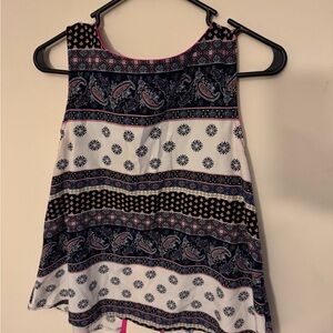 Patterned Sleeveless Top - Navy and White